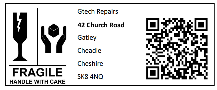 link to gtech repairs postal label